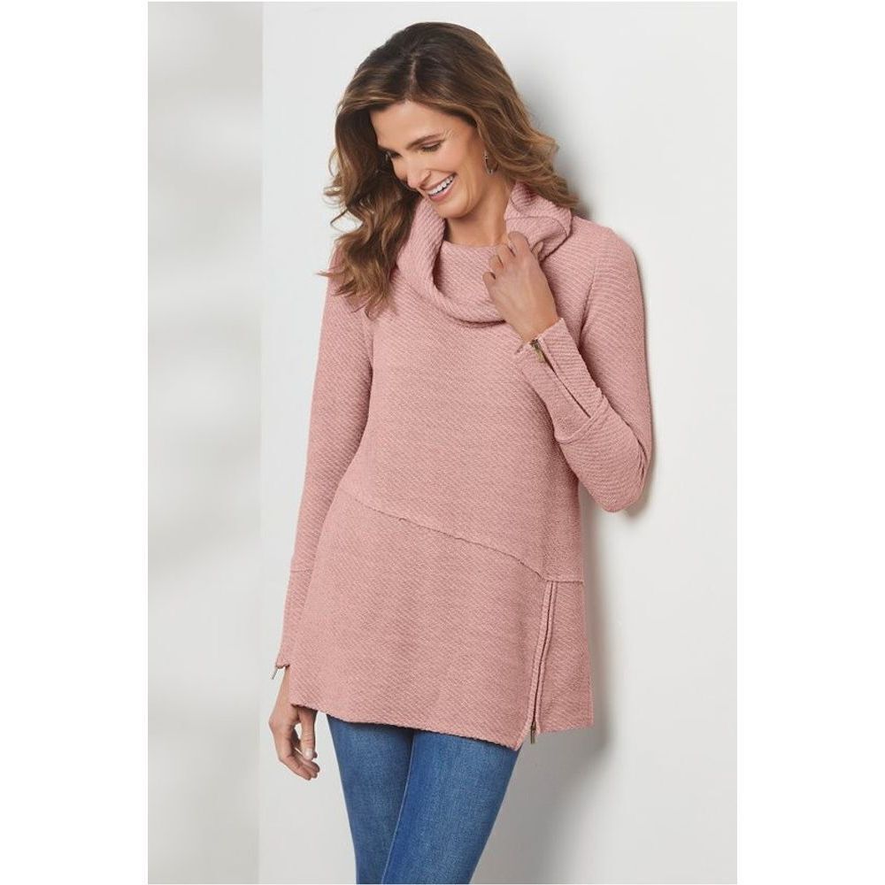 Soft Surroundings Puma Soft Pullover Roll-Neck Casual Tunic‎ Top Mauve Size M